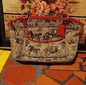 Coach Large Horse & Carriage Red Shoulder Handbag Leah